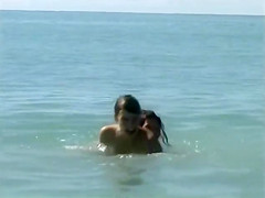 Naked brunette teens 18+ splash in the lake