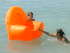 Naked brunette teens 18+ splash in the lake