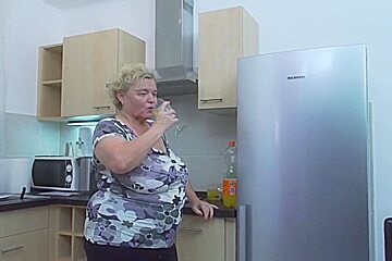 Nasty, blonde granny, Haline likes to have sex with a much younger guy, until she eats cum