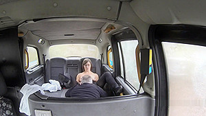 Natural Busty Lady Gives Footjob In Cab