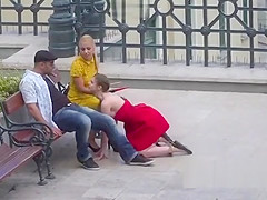 Natural huge tits babe crawling outdoor