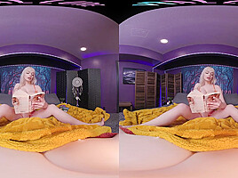 Naturally busty blonde plays with her sex toys in virtual reality