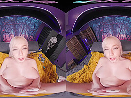 Naturally busty blonde plays with her sex toys in virtual reality