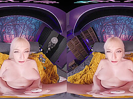 Naturally busty blonde plays with her sex toys in virtual reality