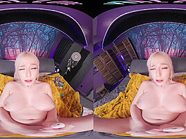 Naturally busty blonde plays with her sex toys in virtual reality