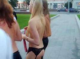 Nude in public girl 2 girlfriends flashing fun in russia