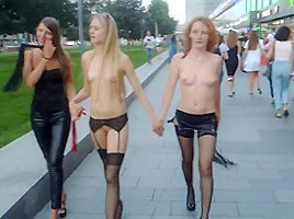 Nude in public girl 2 girlfriends flashing fun in russia