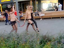 Nude in public girl 2 girlfriends flashing fun in russia