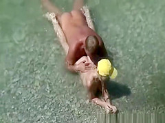 Nudist in yellow white fucked in beach