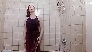 Oh Fuck Me - Masturbating In The Shower In A Long Gown