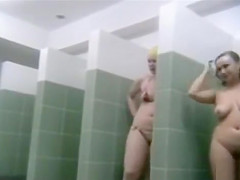 Ordinary Step moms sharing public shower