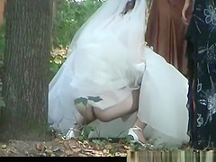 Outdoor hidden pee bride and friends