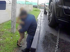 Outstanding Blonde MILF gets a doggystyle fuck in a tow truck