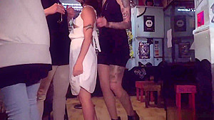 Petite Brunette Gangbanged In Public