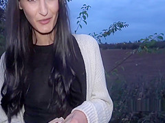 Pierced pussy brunette bangs outdoor