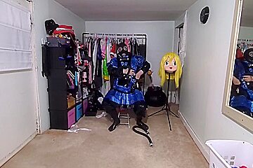 Pvc Layered Maid Cosplay And Gasmask Breathplay Tube In Suit
