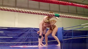 Queened redhead wrestles sapphic eurobabe and eats her tight