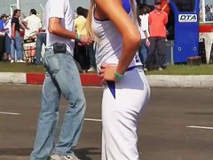 Race track hotties and their perfect asses on street candid cam
