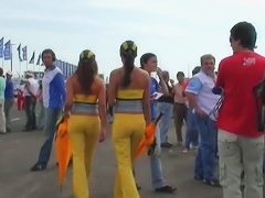 Race track hotties and their perfect asses on street candid cam