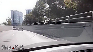 Real amateur girl masturbates in the car on the city streets