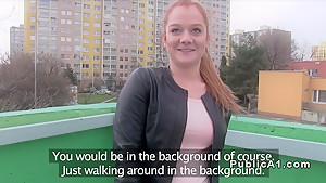 Redhead Euro student 18+ bangs pov in public