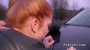Redhead Euro student 18+ bangs pov in public