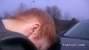 Redhead Euro student 18+ bangs pov in public