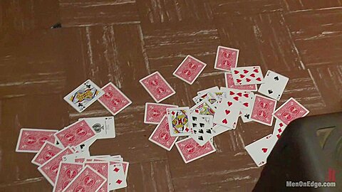 Ripped stud has his cock relentlessly edged after losing strip poker