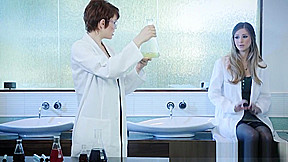 Scientist babe orally pleasured and massaged