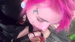 Sexy Goth With Cute Feet In Bodysuit Gags On Dick While Giving BEST Footjob
