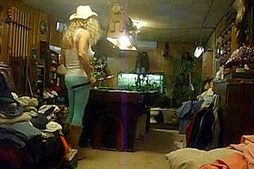 Sexy chubby girl playing pool