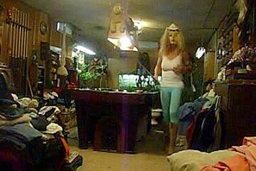 Sexy chubby girl playing pool