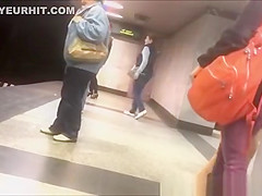 Sexy legs upskirted in subway