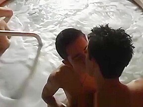 Sexy twinks enjoying a hot hardcore sex action near the pool