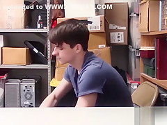 Sexy young thief sprays warm cum while being bareback fucked