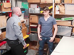 Sexy young thief sprays warm cum while being bareback fucked
