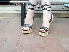 Shoe play in Strappy Wooden Wedges