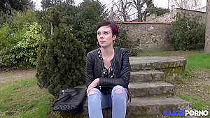 Short haired brunette, Stephanie got a naughty offer from a horny stranger and accepted it