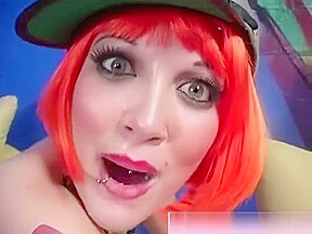 Sissified femdom cuckold licks up cum