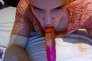 Sissy Practices Oral On Dildo