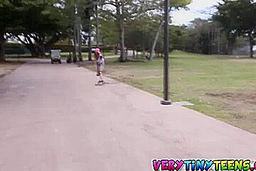 Skateboarding teen 18+ Monica Rise picked up and fucked
