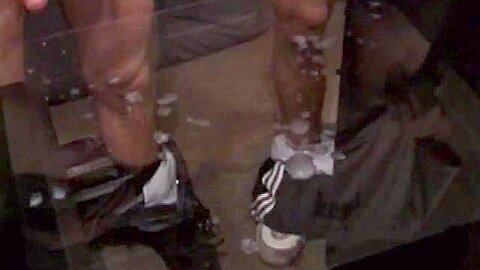 Skater punks wanking off and jizz on table