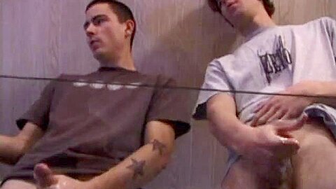 Skater punks wanking off and jizz on table