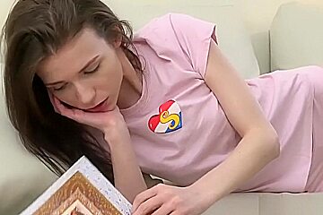 Slim teen 18+ Nelya masturbating her tiny pussy