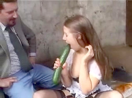 Slut in lingerie and her veggies outdoor