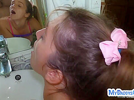 Slutty stepteen POV drilled in bathroom by perv stepdaddy