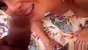Snazzy buxomy Janet Mason gives a magic blowjob