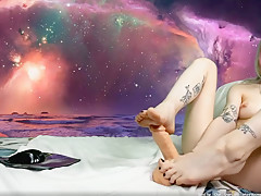 Space girl)) self foot suck, foot spit & dildo footjob
