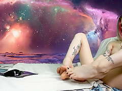 Space girl)) self foot suck, foot spit & dildo footjob