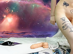 Space girl)) self foot suck, foot spit & dildo footjob
